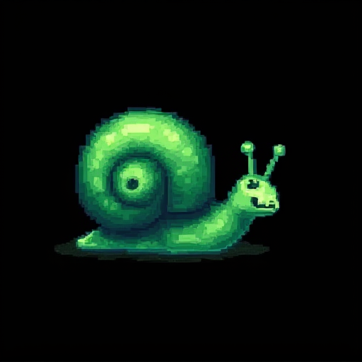 Green phosphor round avatar of lmxmxs slug head with 4 tentacles on dark CRT background