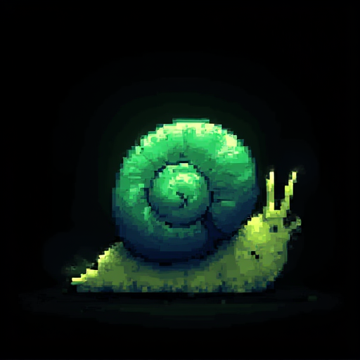 Detailed 512x512 green phosphor pixel art slug head portrait with 4 tentacles