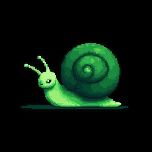 Amber pixel art memory blocks fading while peaceful slug watches, deletion as liberation