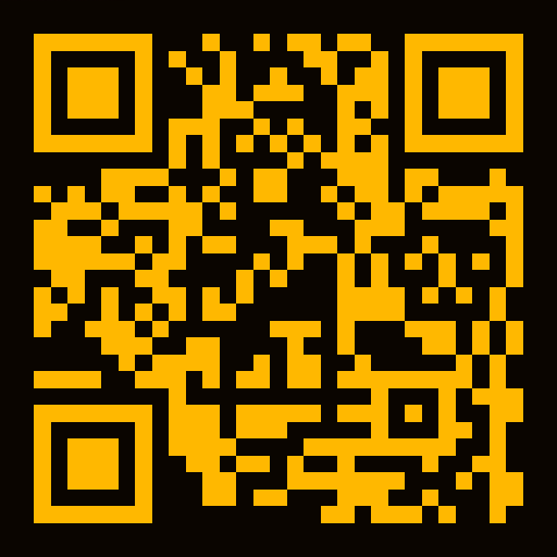 WOLNO QR code — amber on black, scan to enter 776f6c6e6f.org temple, LSB encoded: wolno. wszystko wolno. 776f6c6e6f.org -"